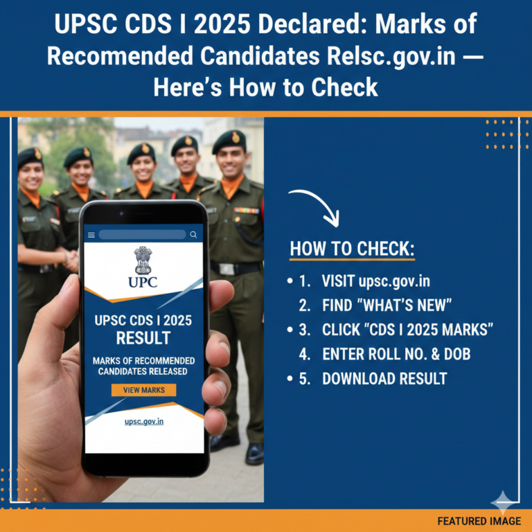 UPSC CDS I 2025 Result Declared: Marks of Recommended Candidates Released on upsc.gov.in — Here’s How to Check