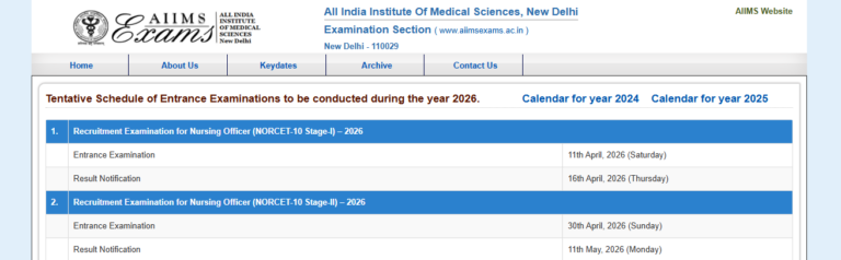 AIIMS NORCET 10 2026 Exam Schedule Released — Stage I & Stage II Dates, Results and Key Events to Know