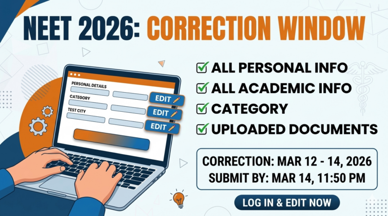 NEET 2026 Correction Window Opens Today